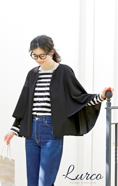 【Formaless Black®(フォーマレス ブラック®)】< 自宅で洗える> ケープデザインパンツスーツ ブラックフォーマル 洗える テーパードパンツ 9･11号/M･L <54-321023>