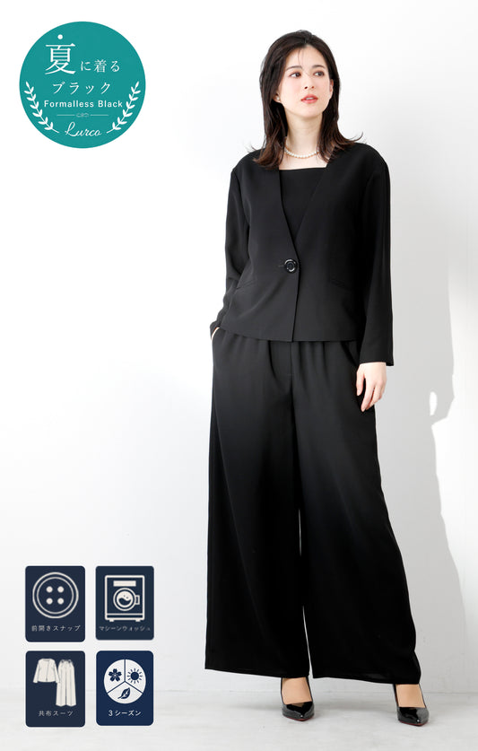 【New/自宅で洗える】夏用2Pパンツスーツ ブラックフォーマル 洗える 前開き 春秋対応 9-11号 /M-L <26-401002>