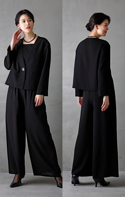 【New/自宅で洗える】夏用2Pパンツスーツ ブラックフォーマル 洗える 前開き 春秋対応 9-11号 /M-L <26-401002>