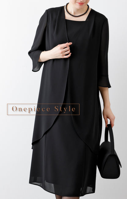 【New/自宅で洗える】夏用フリルワンピース ブラックフォーマル 洗える ロング丈 前開き 9-11号 /M-L <26-403001>