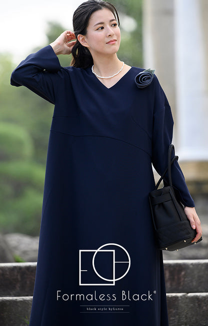 【Formaless Black(フォーマレス ブラック)】セレモニースーツ ワンピース ロング丈 フリーサイズ ネイビーカラー<32-313008>