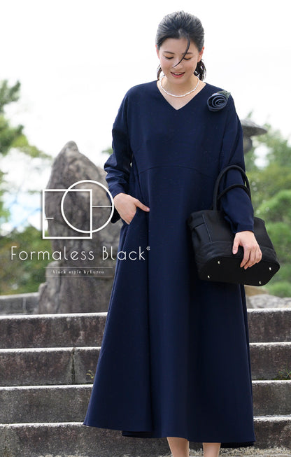 【Formaless Black(フォーマレス ブラック)】セレモニースーツ ワンピース ロング丈 フリーサイズ ネイビーカラー<32-313008>