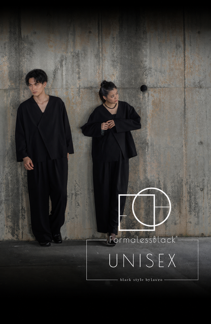 【Formaless Black®(フォーマレス ブラック®)】< 自宅で洗える> ノーカラーパンツスーツ ブラックフォーマル 洗える ユニセックス U1･U2 <33-311019>