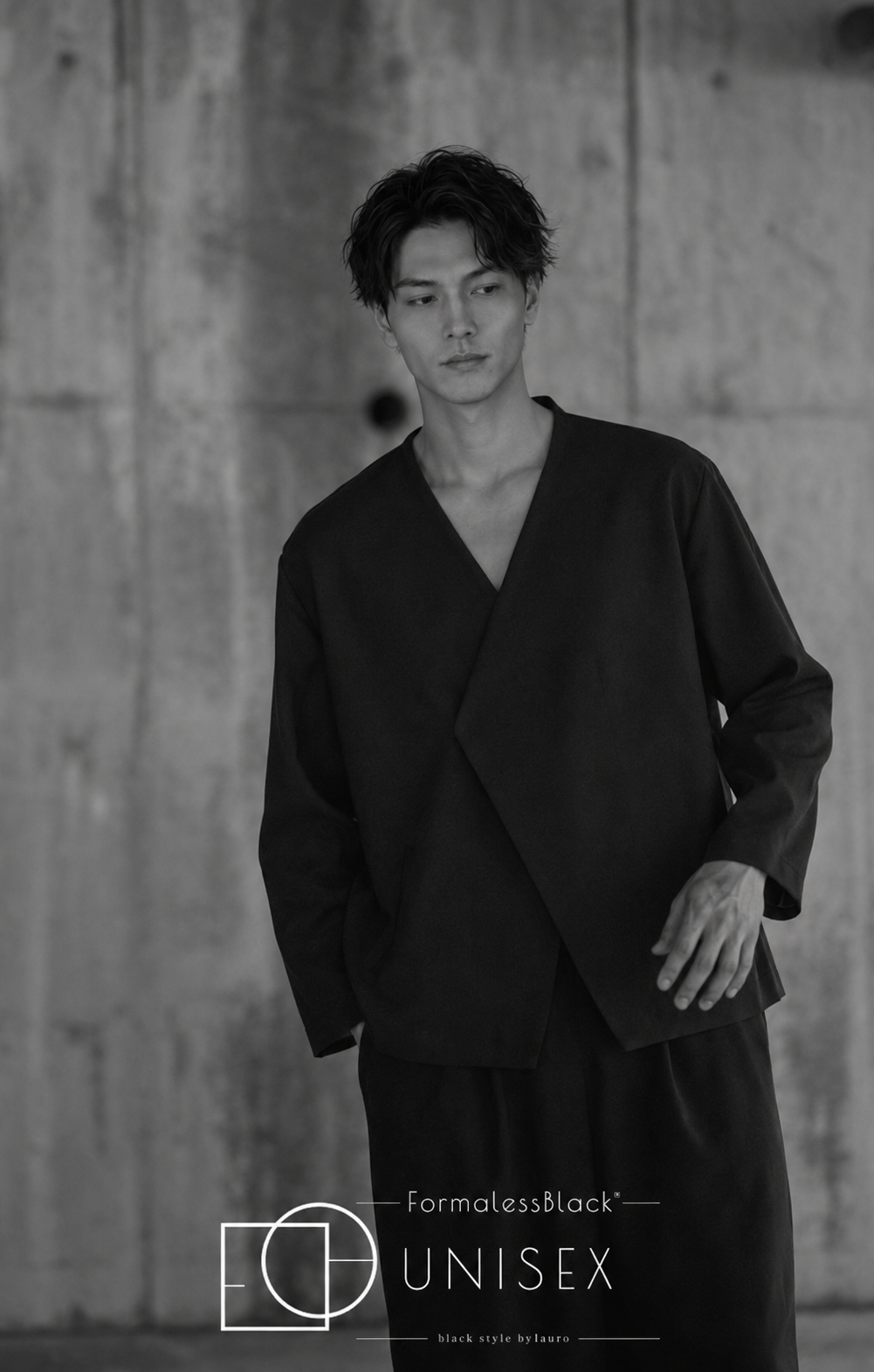 【Formaless Black®(フォーマレス ブラック®)】< 自宅で洗える> ノーカラーパンツスーツ ブラックフォーマル 洗える ユニセックス U1･U2 <33-311019>