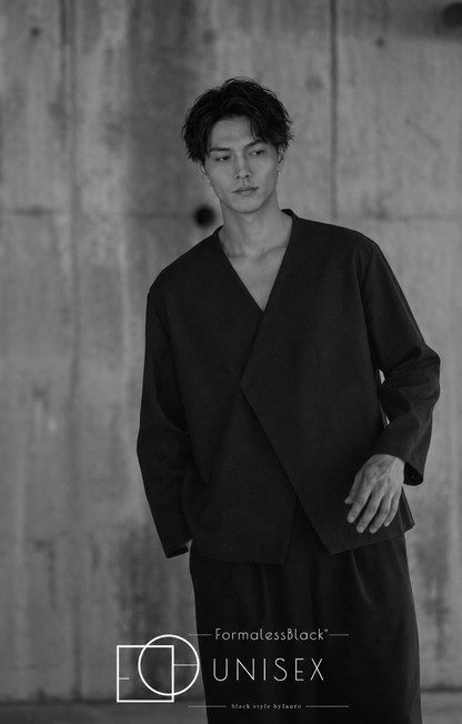 【Formaless Black®(フォーマレス ブラック®)】< 自宅で洗える> ノーカラーパンツスーツ ブラックフォーマル 洗える ユニセックス U1･U2 <33-311019>