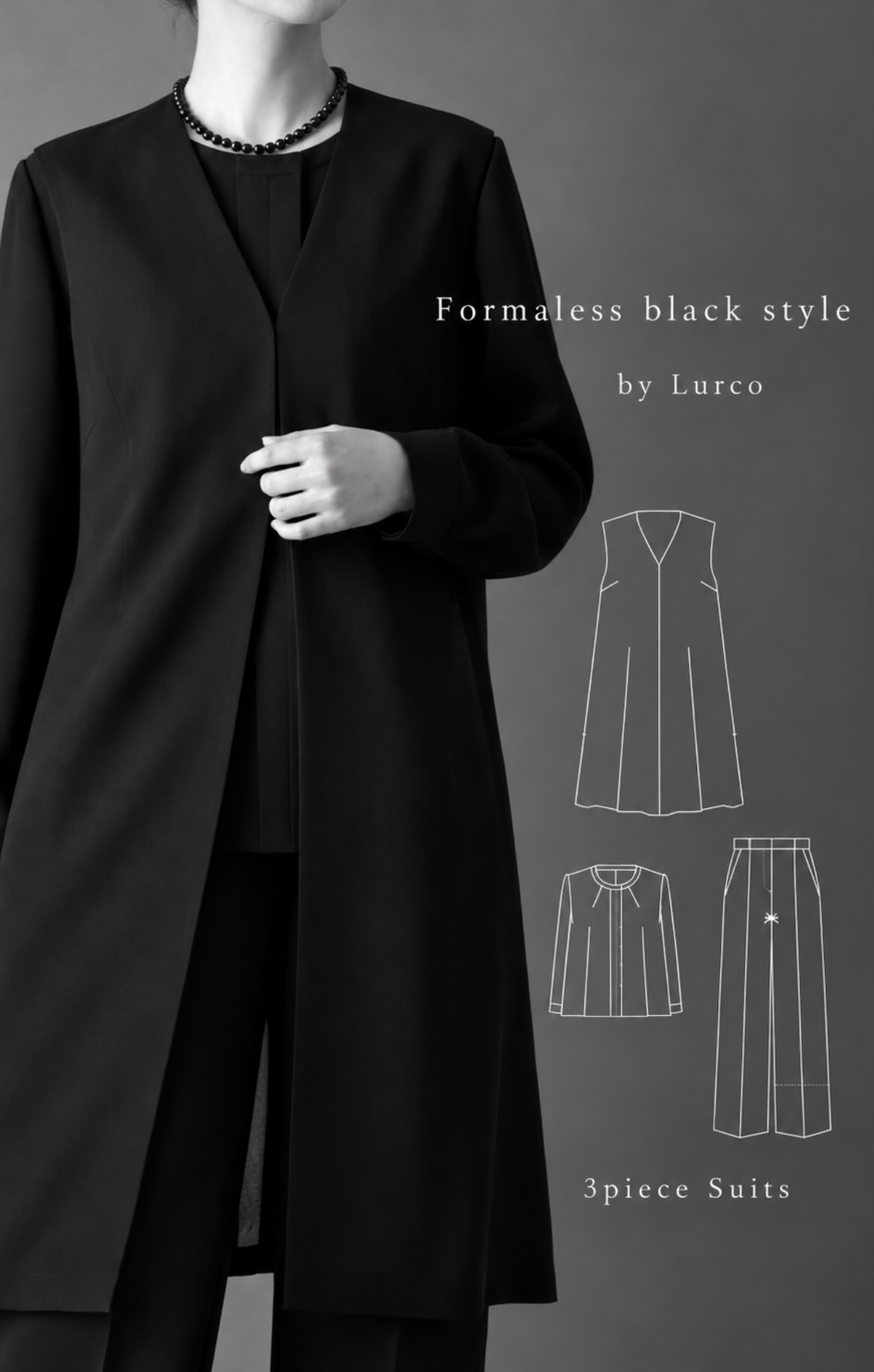 【Formaless Black®(フォーマレス ブラック®)】< 自宅で洗える>ジレジャケットパンツスーツ ブラックフォーマル 洗える  M･L･LL<56-401004>