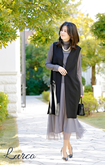 【Formaless Black®(フォーマレス ブラック®)】< 自宅で洗える>ジレジャケットパンツスーツ ブラックフォーマル 洗える  M･L･LL<56-401004>