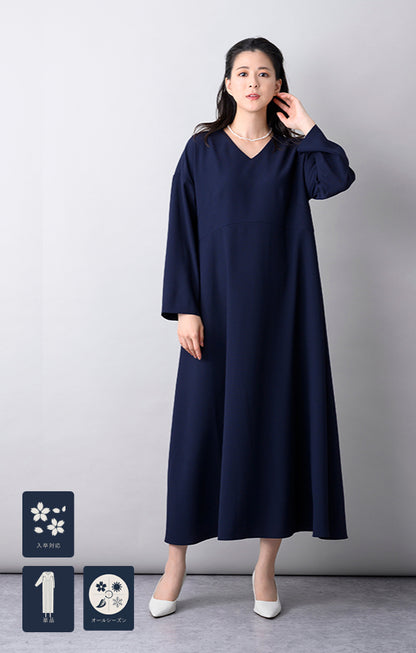 【Formaless Black(フォーマレス ブラック)】セレモニースーツ ワンピース ロング丈 フリーサイズ ネイビーカラー<32-313008>
