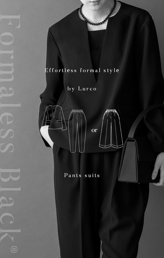 【Formaless Black®(フォーマレス ブラック®)】< 自宅で洗える/選べるデザイン> ノーカラーパンツスーツ ブラックフォーマル 洗える テーパードパンツorワイドパンツ 9･13号/M･LL <32-311007>