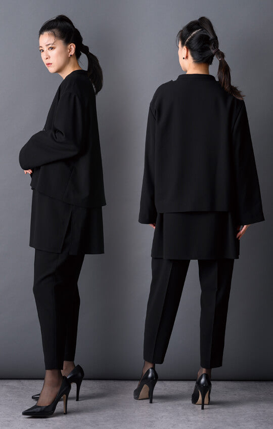 【Formaless Black®(フォーマレス ブラック®)】< 自宅で洗える> ノーカラーパンツスーツ ブラックフォーマル 洗える 3点セット ユニセックス U1･U2 <33-311018>