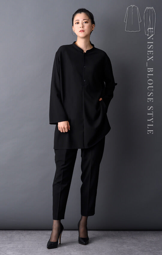 【Formaless Black®(フォーマレス ブラック®)】< 自宅で洗える> ノーカラーパンツスーツ ブラックフォーマル 洗える 3点セット ユニセックス U1･U2 <33-311018>