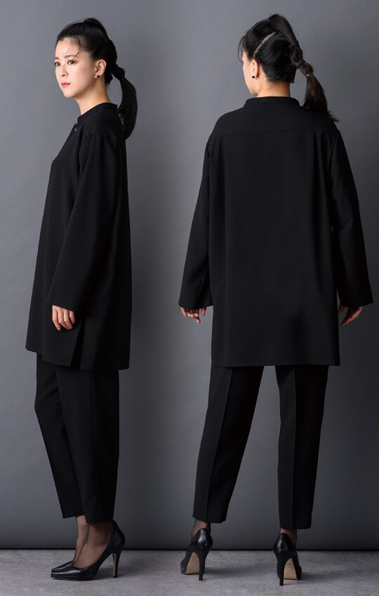 【Formaless Black®(フォーマレス ブラック®)】< 自宅で洗える> ノーカラーパンツスーツ ブラックフォーマル 洗える 3点セット ユニセックス U1･U2 <33-311018>