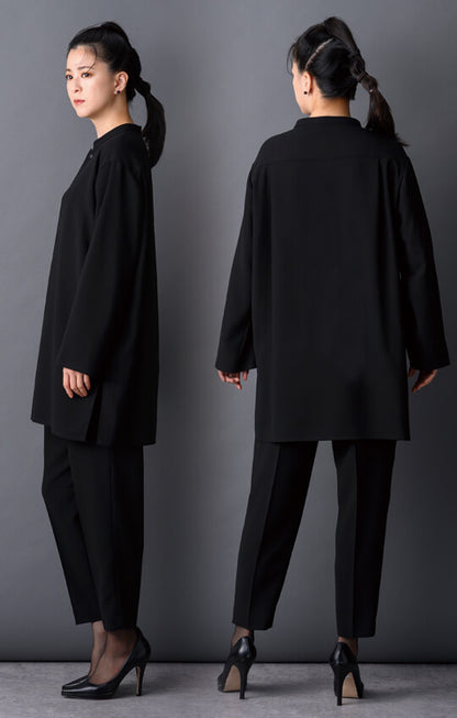 【Formaless Black®(フォーマレス ブラック®)】< 自宅で洗える> ノーカラーパンツスーツ ブラックフォーマル 洗える 3点セット ユニセックス U1･U2 <33-311018>