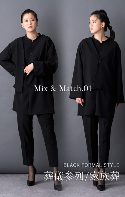 【Formaless Black®(フォーマレス ブラック®)】< 自宅で洗える> ノーカラーパンツスーツ ブラックフォーマル 洗える 3点セット ユニセックス U1･U2 <33-311018>