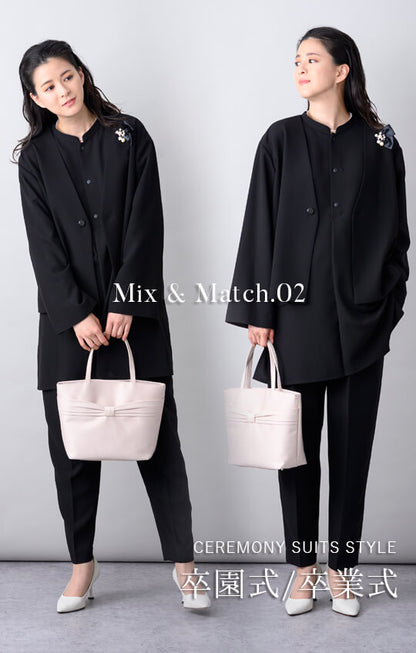 【Formaless Black®(フォーマレス ブラック®)】< 自宅で洗える> ノーカラーパンツスーツ ブラックフォーマル 洗える 3点セット ユニセックス U1･U2 <33-311018>