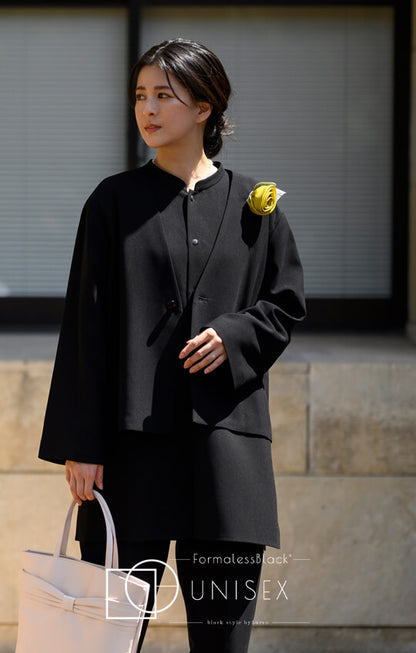 【Formaless Black®(フォーマレス ブラック®)】< 自宅で洗える> ノーカラーパンツスーツ ブラックフォーマル 洗える 3点セット ユニセックス U1･U2 <33-311018>