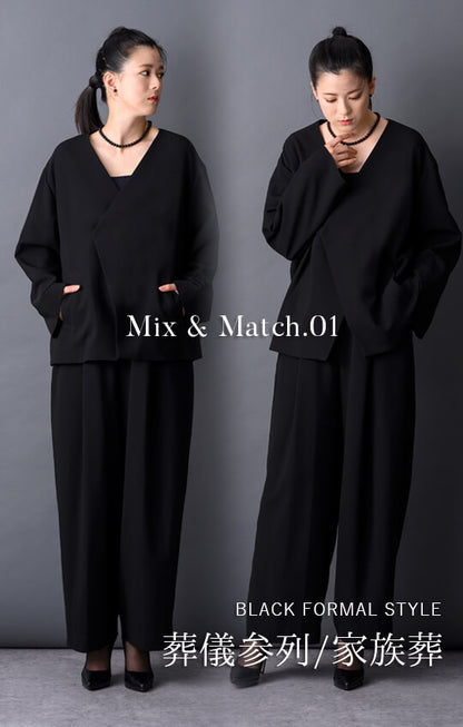 【Formaless Black®(フォーマレス ブラック®)】< 自宅で洗える> ノーカラーパンツスーツ ブラックフォーマル 洗える ユニセックス U1･U2 <33-311019>