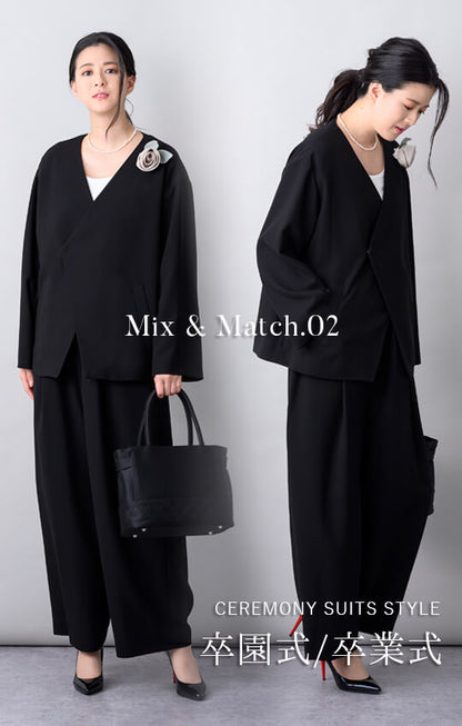 【Formaless Black®(フォーマレス ブラック®)】< 自宅で洗える> ノーカラーパンツスーツ ブラックフォーマル 洗える ユニセックス U1･U2 <33-311019>
