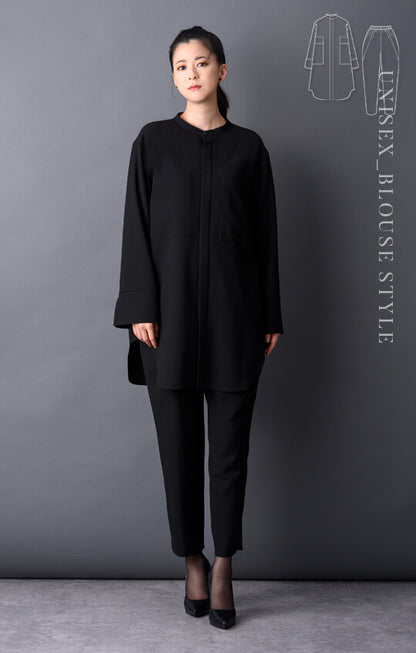 【Formaless Black®(フォーマレス ブラック®)】< 自宅で洗える> ノーカラーパンツスーツ ブラックフォーマル 洗える ユニセックス U1･U2 <33-311020>