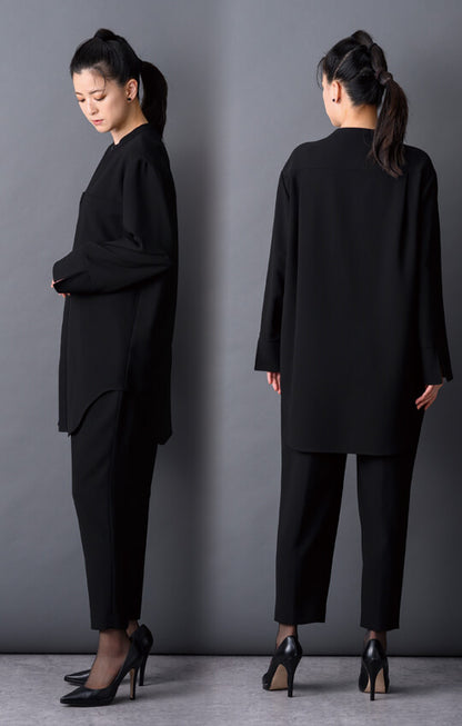 【Formaless Black®(フォーマレス ブラック®)】< 自宅で洗える> ノーカラーパンツスーツ ブラックフォーマル 洗える ユニセックス U1･U2 <33-311020>
