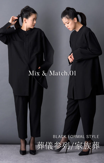 【Formaless Black®(フォーマレス ブラック®)】< 自宅で洗える> ノーカラーパンツスーツ ブラックフォーマル 洗える ユニセックス U1･U2 <33-311020>