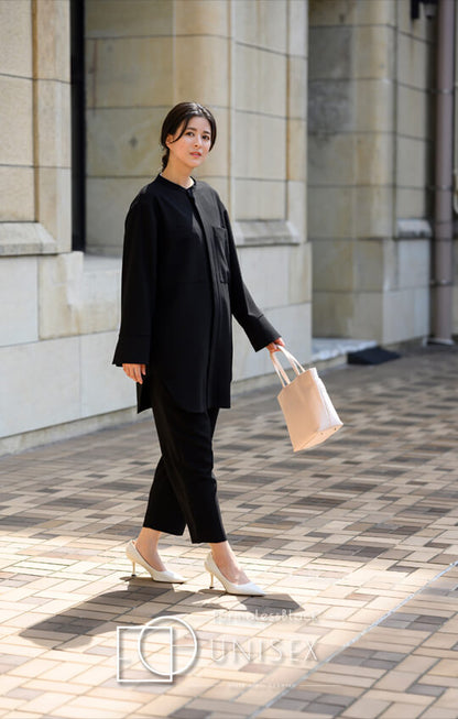 【Formaless Black®(フォーマレス ブラック®)】< 自宅で洗える> ノーカラーパンツスーツ ブラックフォーマル 洗える ユニセックス U1･U2 <33-311020>