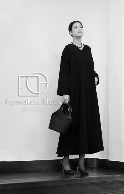 【Formaless Black®(フォーマレス ブラック®)】< 自宅で洗える/選べるデザイン>フレアワンピースorBOXワンピースブラックフォーマル 洗える ロング丈 フリーサイズ <32-313008>