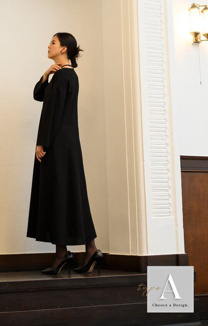 【Formaless Black®(フォーマレス ブラック®)】< 自宅で洗える/選べるデザイン>フレアワンピースorBOXワンピースブラックフォーマル 洗える ロング丈 フリーサイズ <32-313008>
