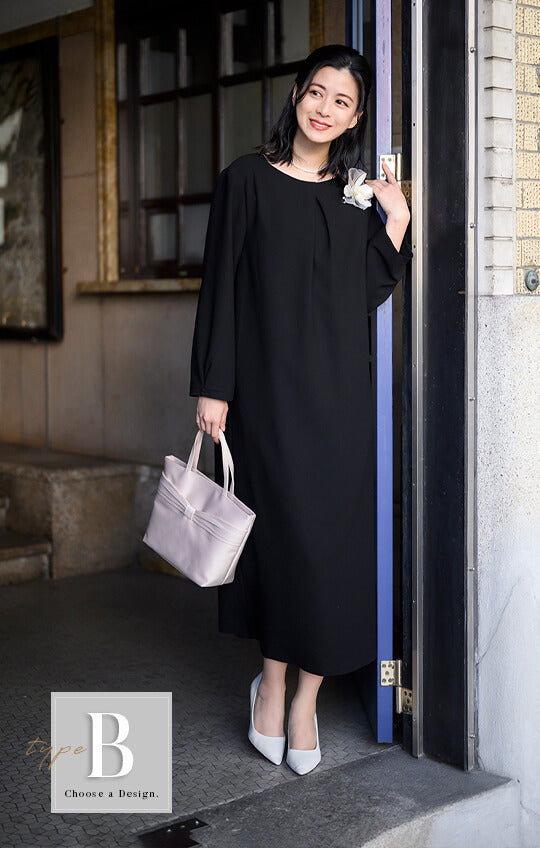 【Formaless Black®(フォーマレス ブラック®)】< 自宅で洗える/選べるデザイン>フレアワンピースorBOXワンピースブラックフォーマル 洗える ロング丈 フリーサイズ <32-313008>