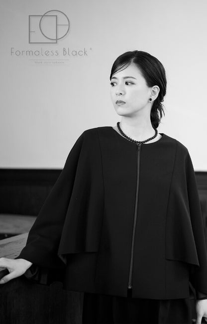 【Formaless Black®(フォーマレス ブラック®)】< 自宅で洗える> ケープデザインパンツスーツ ブラックフォーマル 洗える テーパードパンツ 9･11号/M･L <54-321023>