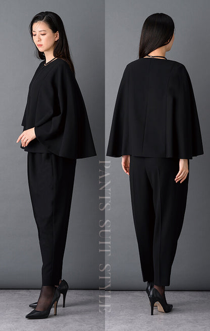 【Formaless Black®(フォーマレス ブラック®)】< 自宅で洗える> ケープデザインパンツスーツ ブラックフォーマル 洗える テーパードパンツ 9･11号/M･L <54-321023>