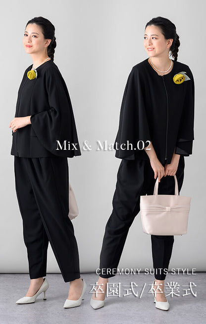 【Formaless Black®(フォーマレス ブラック®)】< 自宅で洗える> ケープデザインパンツスーツ ブラックフォーマル 洗える テーパードパンツ 9･11号/M･L <54-321023>