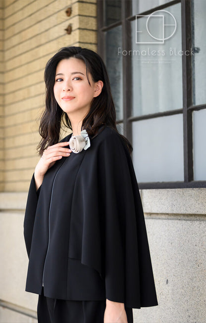 【Formaless Black®(フォーマレス ブラック®)】< 自宅で洗える> ケープデザインパンツスーツ ブラックフォーマル 洗える テーパードパンツ 9･11号/M･L <54-321023>