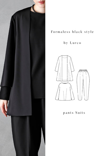 【Formaless Black®(フォーマレス ブラック®)】< 自宅で洗える> ドレープケープジャケットパンツスーツ ブラックフォーマル 洗える テーパードパンツ 7･9･11･13号/S･M･L･LL<55-321025>