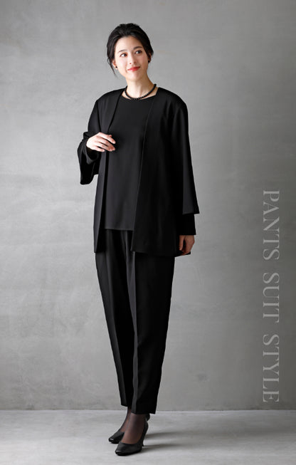 【Formaless Black®(フォーマレス ブラック®)】< 自宅で洗える> ドレープケープジャケットパンツスーツ ブラックフォーマル 洗える テーパードパンツ 7･9･11･13号/S･M･L･LL<55-321025>