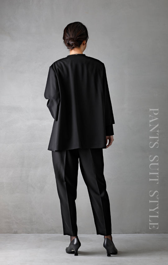 【Formaless Black®(フォーマレス ブラック®)】< 自宅で洗える> ドレープケープジャケットパンツスーツ ブラックフォーマル 洗える テーパードパンツ 7･9･11･13号/S･M･L･LL<55-321025>