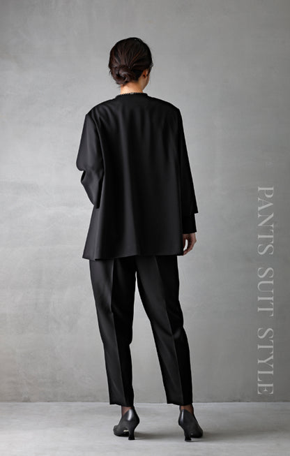 【Formaless Black®(フォーマレス ブラック®)】< 自宅で洗える> ドレープケープジャケットパンツスーツ ブラックフォーマル 洗える テーパードパンツ 7･9･11･13号/S･M･L･LL<55-321025>