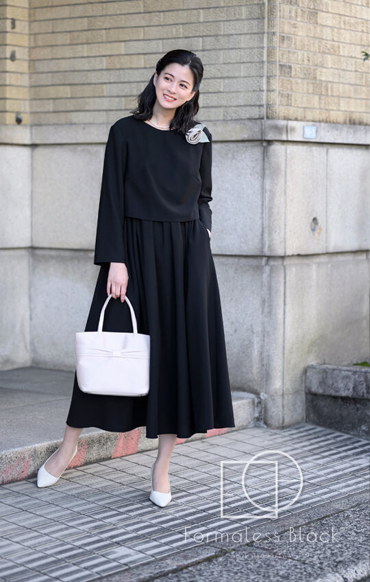 【Formaless Black®(フォーマレス ブラック®)】< 自宅で洗える>フレアーワンピース ブラックフォーマル おしゃれ 洗える ロング丈 9･13号/M･LL<54-323024>
