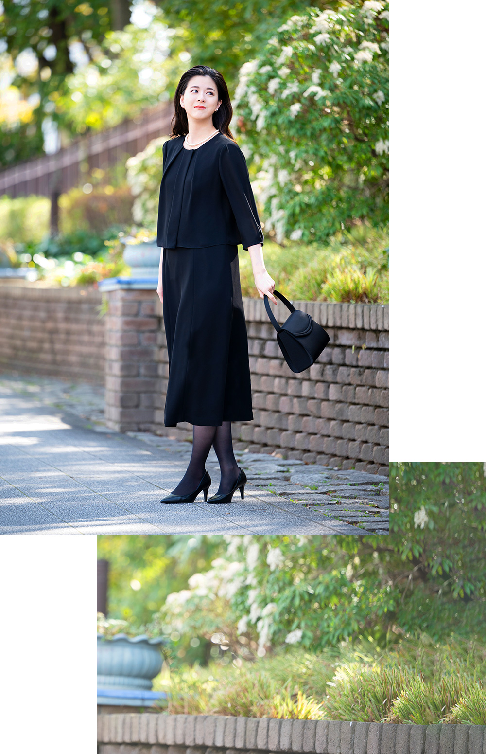レディース夏用ブラックフォーマルワンピース 前開きロング丈 洗える喪服 9号～17号 春夏用 法要・葬儀・お通夜に最適な体型カバーシルエット【自宅で洗える】